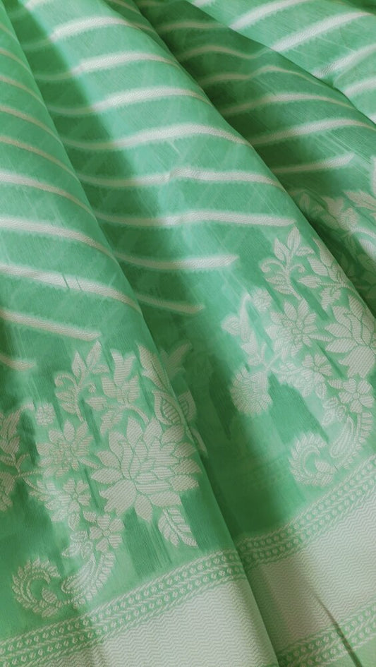 PISTA GREEN LEHARIYA BANARASI COTTON WEAVE SAREE