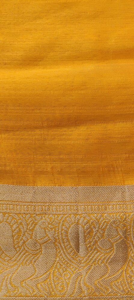YELLOW PEACOCK BUTTA MOTIFS BANARASI SEMI SILK SAREE