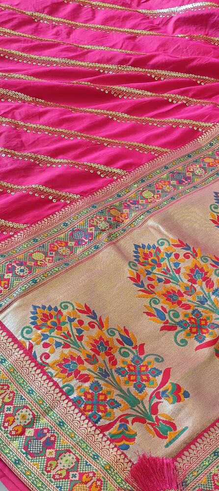 PINK LEHARIYA SEQUIN BANARASI KATAN SILK SAREE