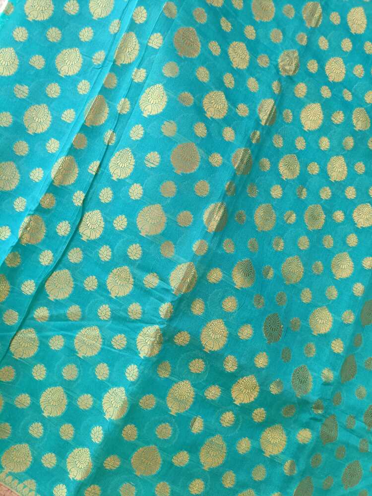 RAMA BLUE BUTTA BUTI BANARASI SILK COTTON SAREE