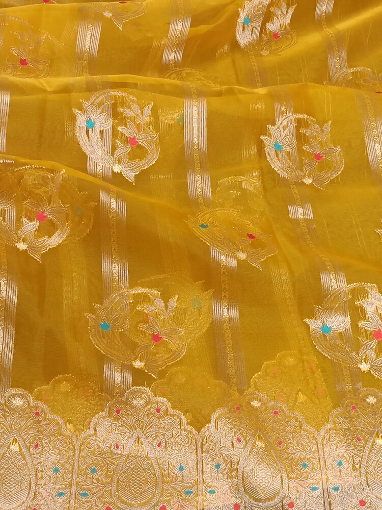YELLOW MEENAKARI PARTY WEAR ORGANZA