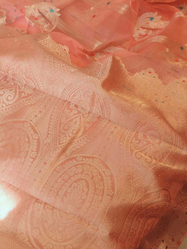 PEACH PINK MEENAKARI PARTY WEAR ORGANZA