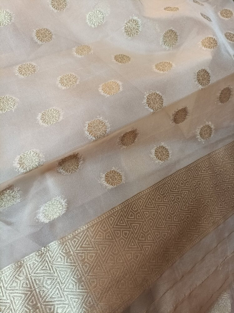 OFF WHITE BUTTERFLY BANARASI ORGANZA SAREE
