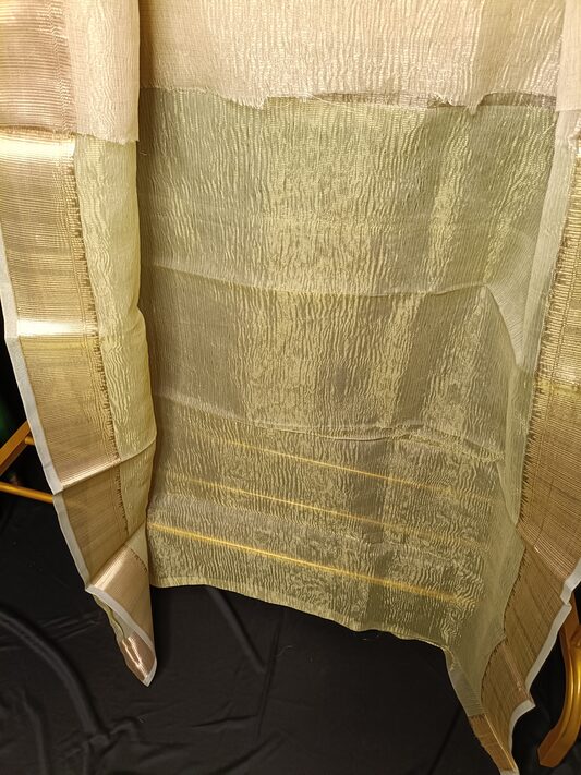 LIGHT GREEN CRUSHED TISSUE BANARASI SILK SAREE