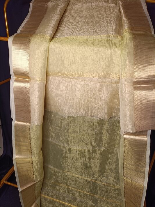 LIGHT GREEN CRUSHED TISSUE BANARASI SILK SAREE