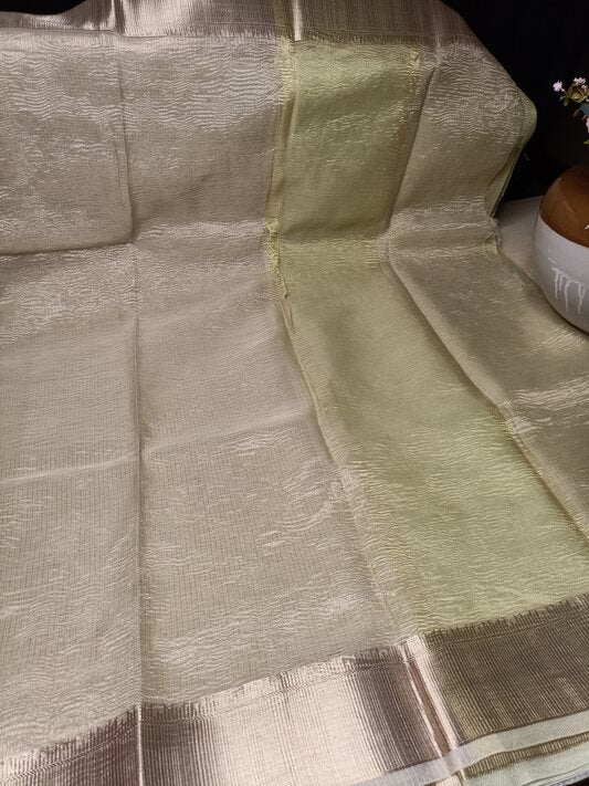 LIGHT GREEN CRUSHED TISSUE BANARASI SILK SAREE