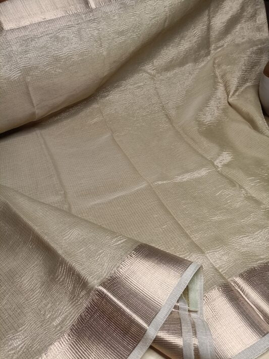 LIGHT GREEN CRUSHED TISSUE BANARASI SILK SAREE