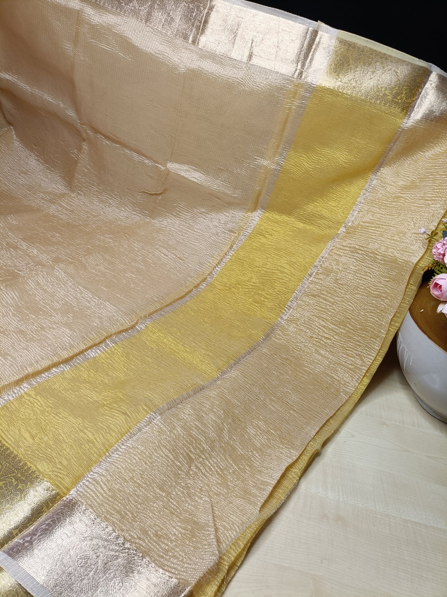 SANDAL CRUSHED TISSUE BANARASI SILK SAREE