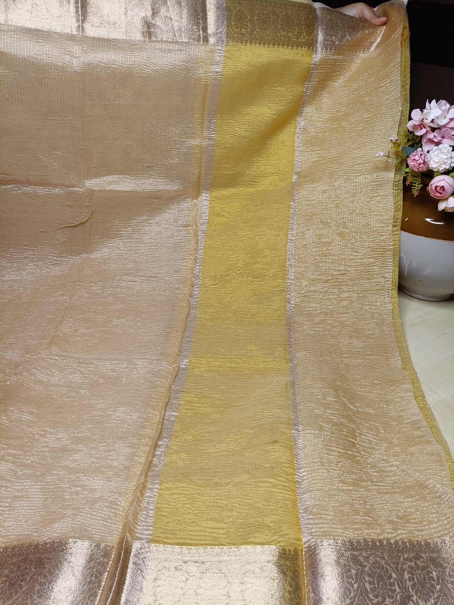 SANDAL CRUSHED TISSUE BANARASI SILK SAREE