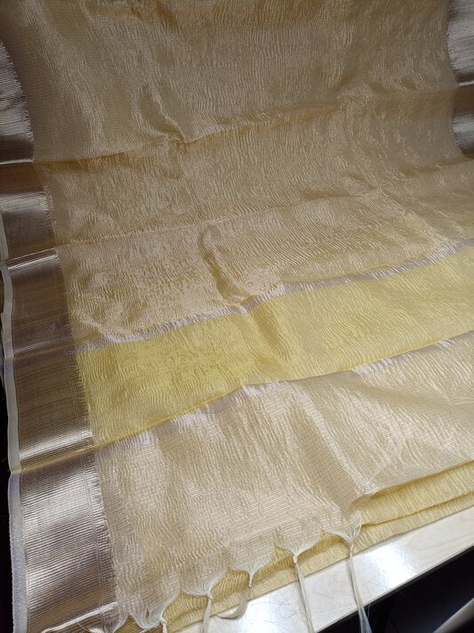 YELLOW CRUSHED TISSUE BANARASI SILK SAREE
