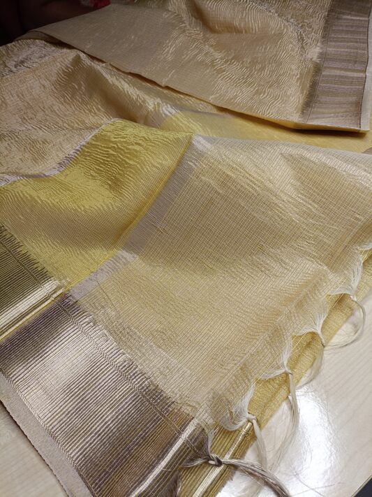 YELLOW CRUSHED TISSUE BANARASI SILK SAREE