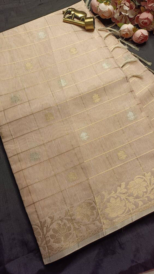 PEACH BANARASI LINEN TISSUE SILK SAREE