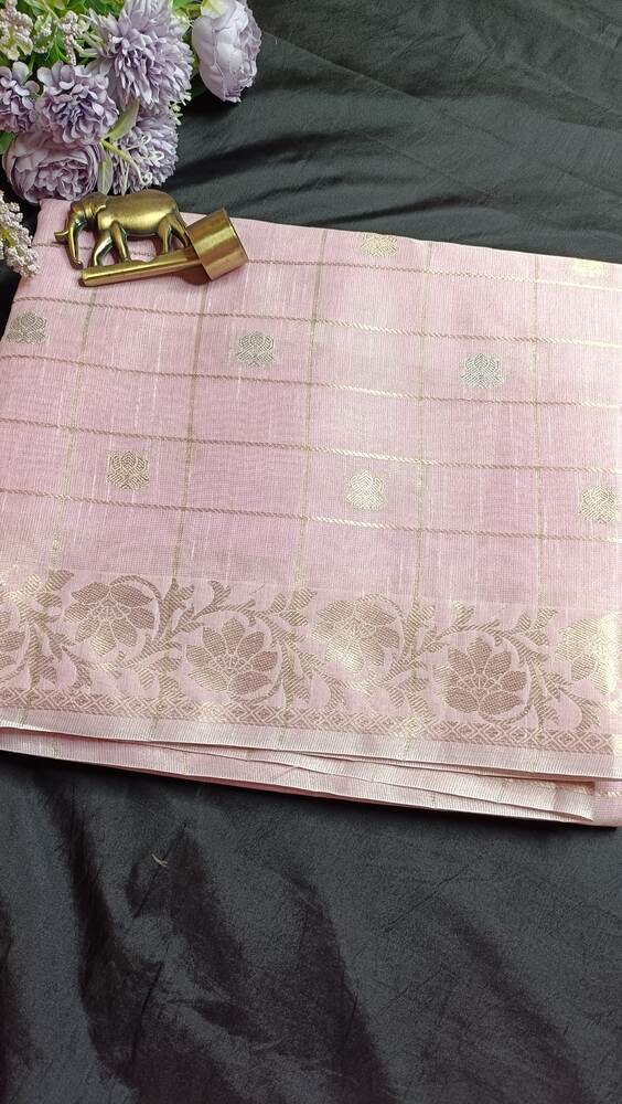 PINK BANARASI LINEN TISSUE SILK SAREE
