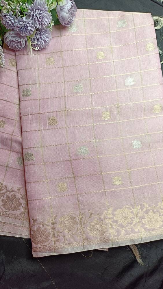 PINK BANARASI LINEN TISSUE SILK SAREE