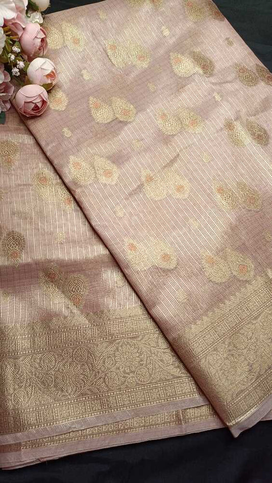 PINK DOUBLE MEENAKARI BANARASI TISSUE KOTA SAREE