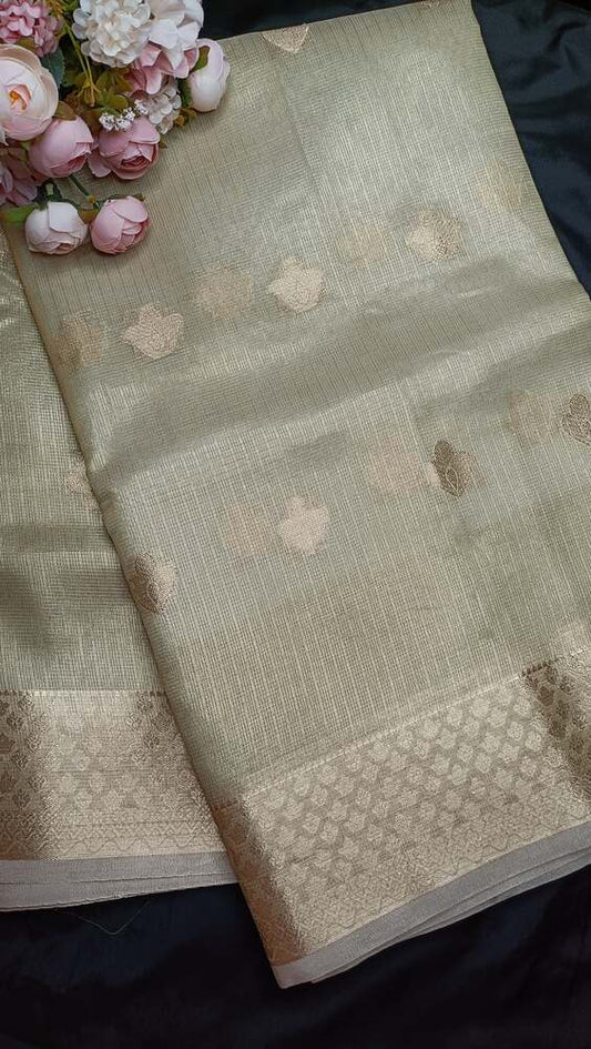 GREEN FLORAL BANARASI TISSUE KOTA SAREE