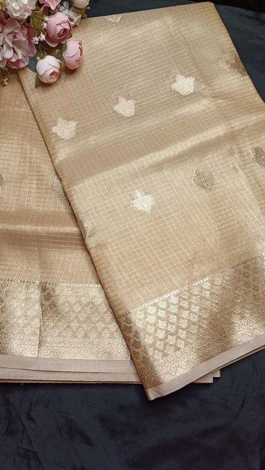 GOLDEN FLORAL BANARASI TISSUE KOTA SAREE