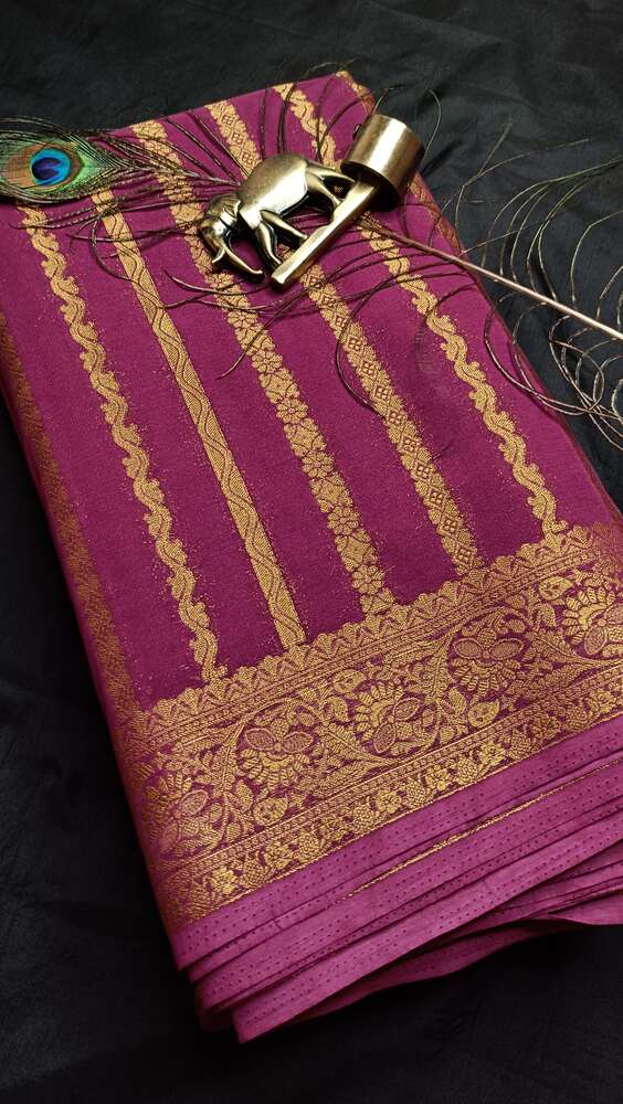 PURPLE STRIPED BANARASI KHADDI GEORGETTE SAREE