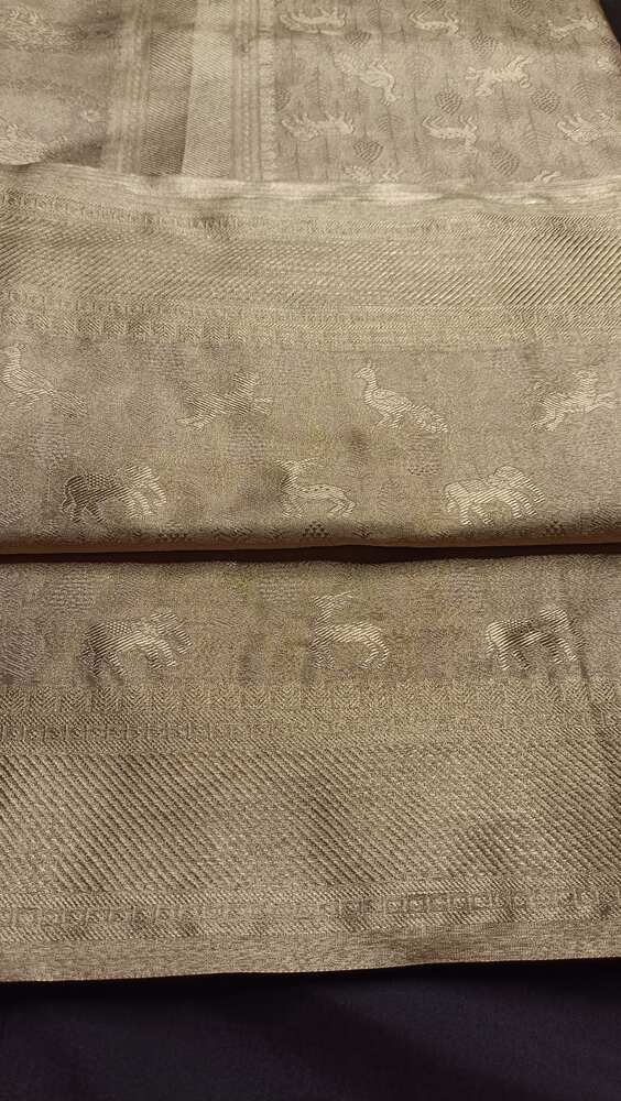 GOLDEN BEIGE SHIKARGAH TISSUE KATAN BANARASI SILK SAREE