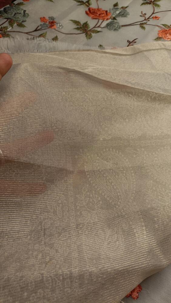 BLUE FLORAL EMBROIDERED CHIKANKARI BANARASI ORGANZA SAREE