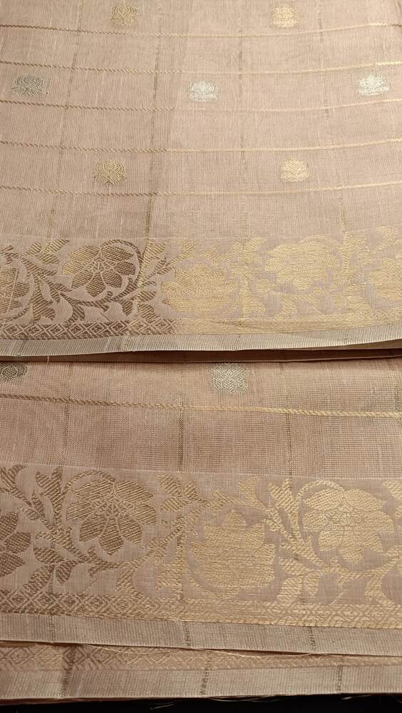 PEACH BANARASI LINEN TISSUE SILK SAREE