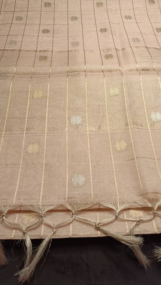 PEACH BANARASI LINEN TISSUE SILK SAREE