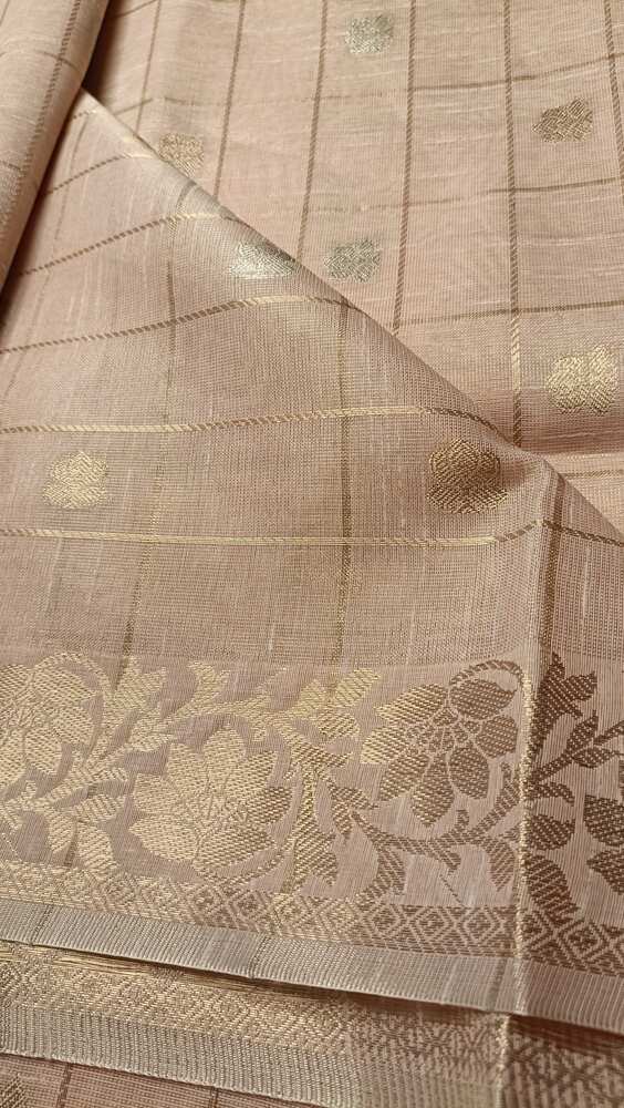 PEACH BANARASI LINEN TISSUE SILK SAREE
