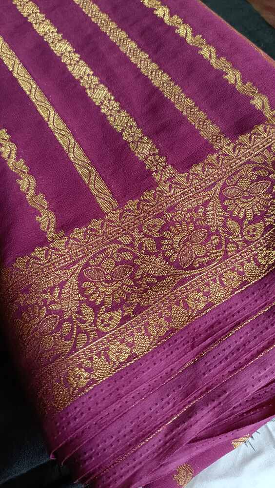 PURPLE STRIPED BANARASI KHADDI GEORGETTE SAREE