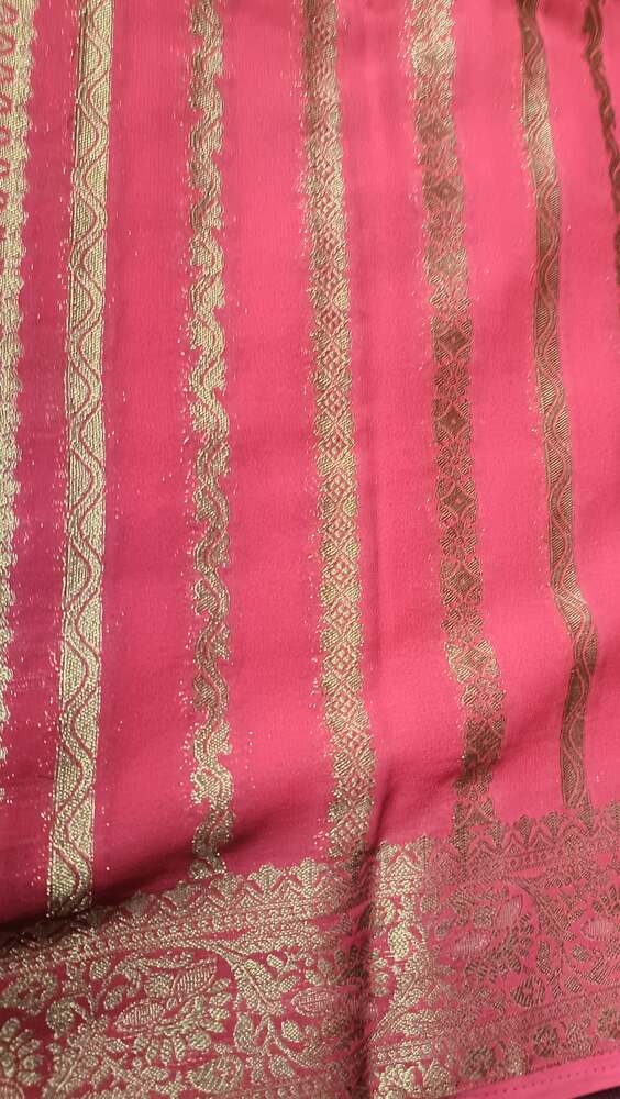 RED STRIPED BANARASI KHADDI GEORGETTE SAREE (Copy)