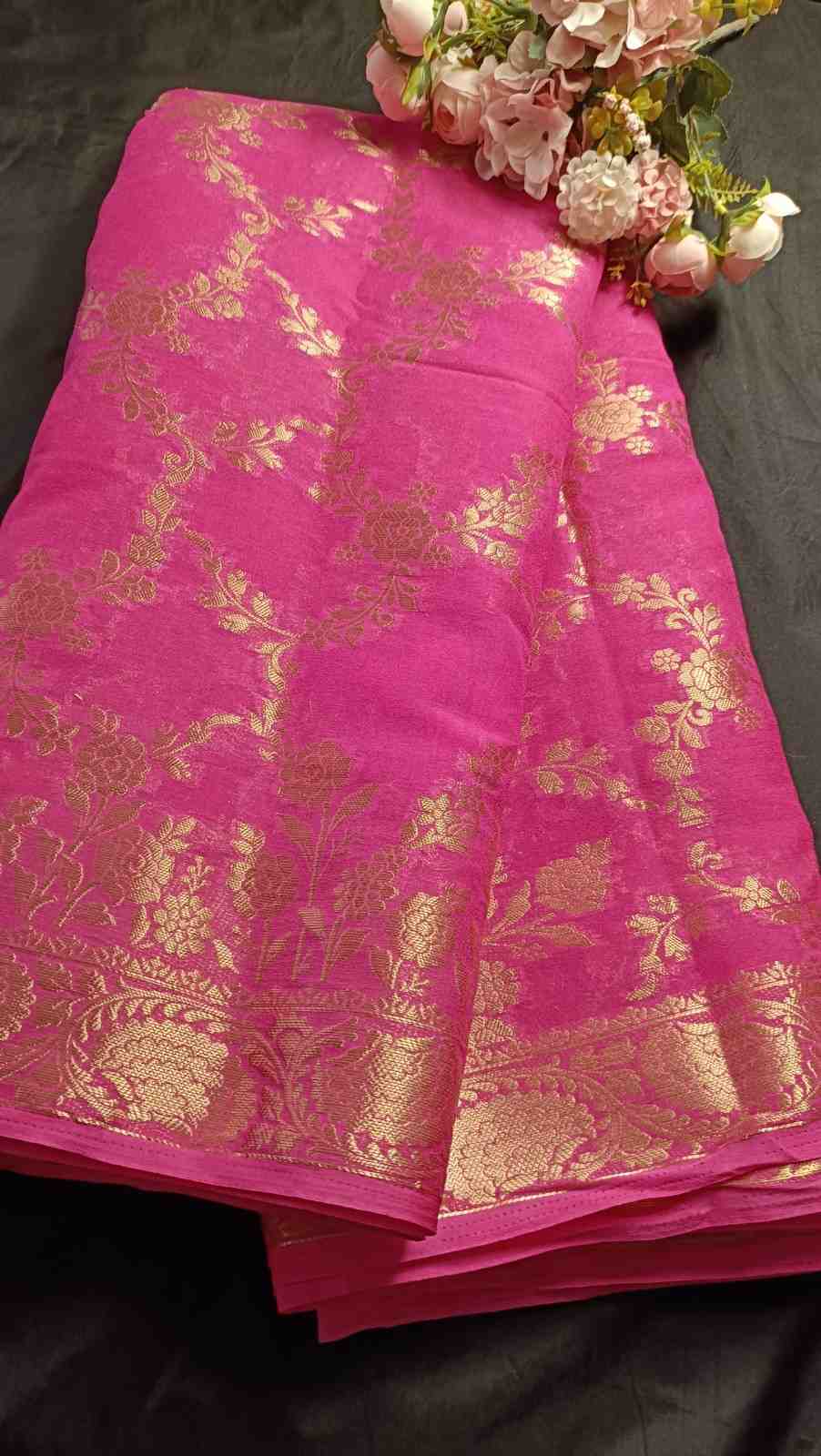 PINK ROSE JAAL BANARASI GEORGETTE SAREE