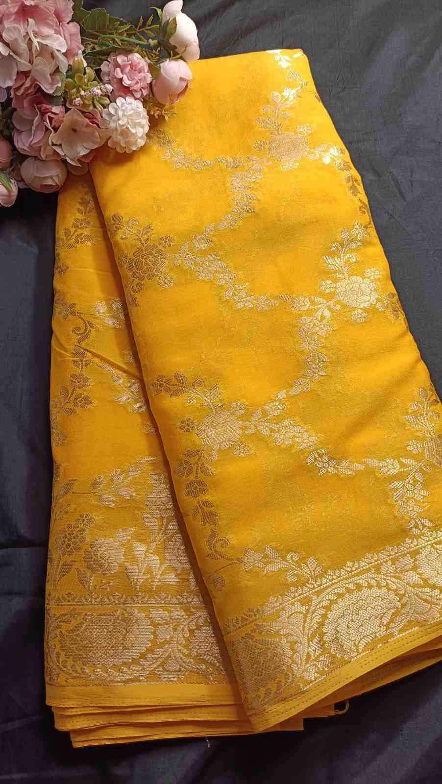 YELLOW ROSE JAAL BANARASI GEORGETTE SAREE
