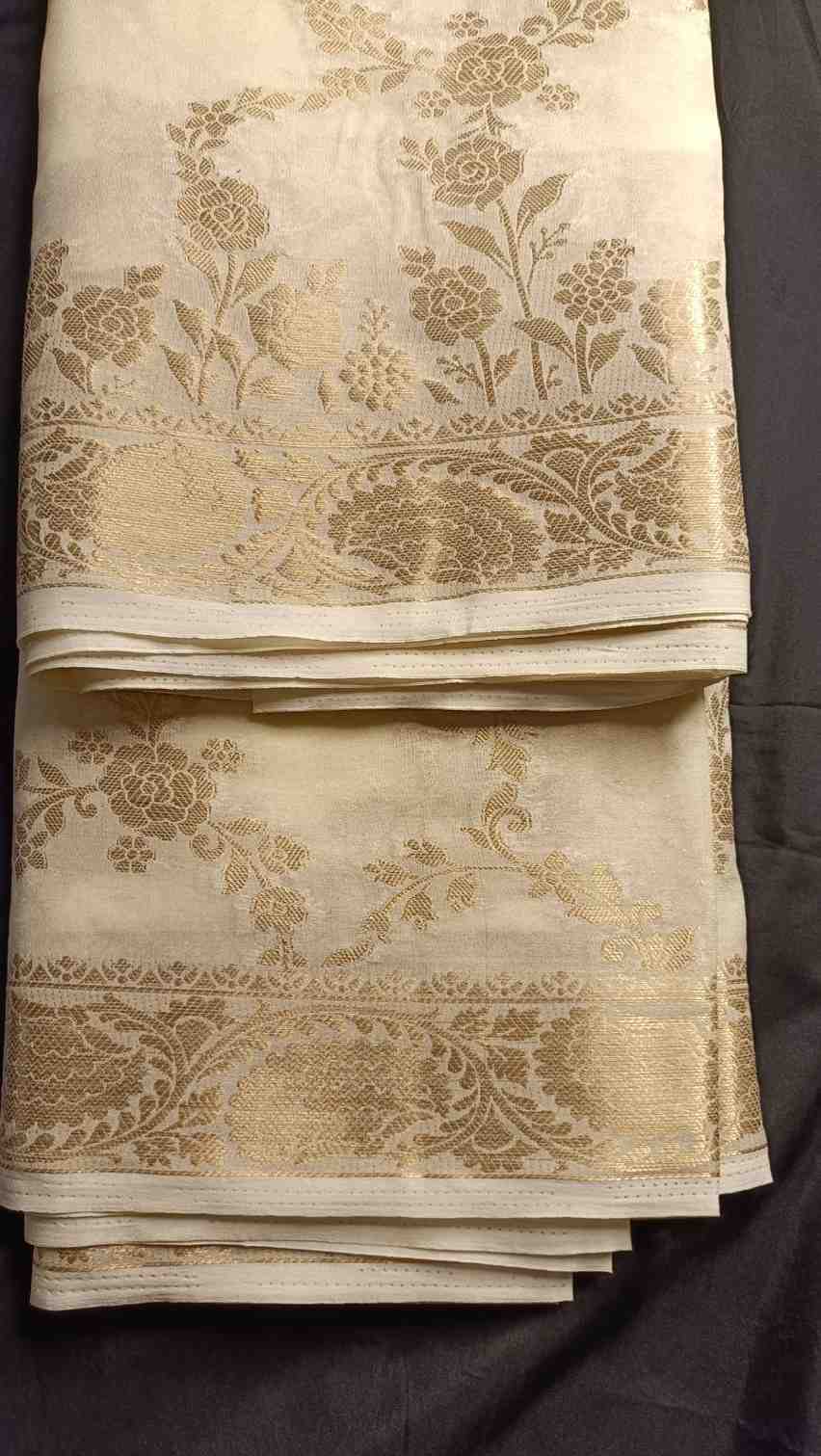 OFF-WHITE ROSE JAAL BANARASI GEORGETTE SAREE