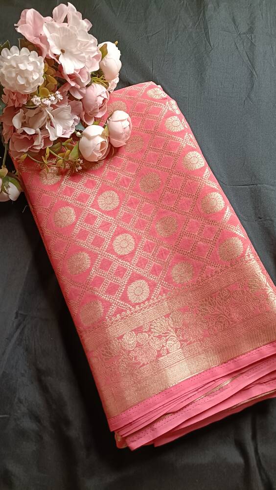PINK GHARCHOLA BANARASI KHADDI GEORGETTE SAREE