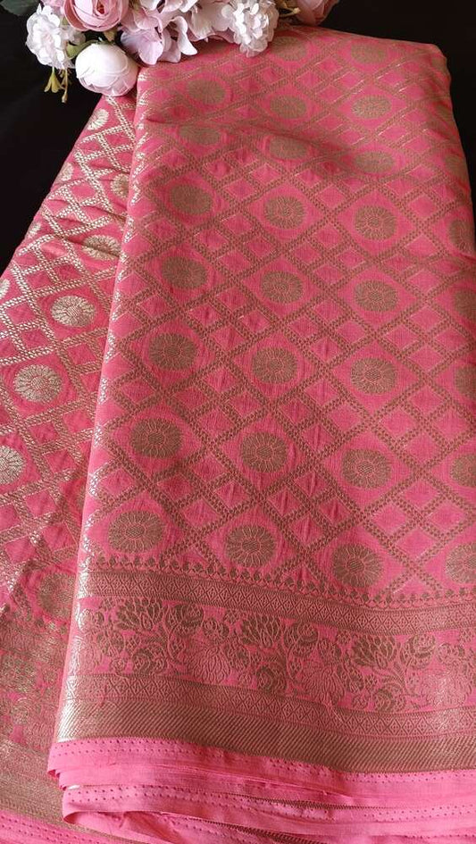 PINK GHARCHOLA BANARASI KHADDI GEORGETTE SAREE