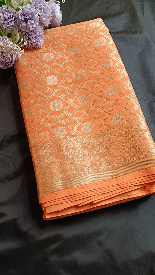 ORANGE GHARCHOLA BANARASI KHADDI GEORGETTE SAREE
