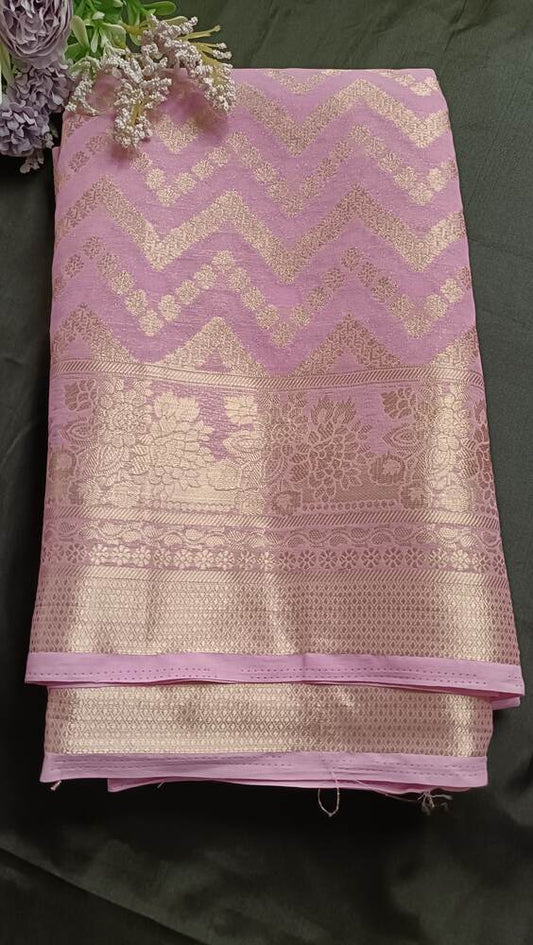 LAVENDER ZIGZAG LEHARIYA BANARASI KHADDI GEORGETTE SAREE