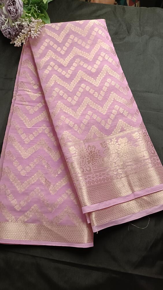 LAVENDER ZIGZAG LEHARIYA BANARASI KHADDI GEORGETTE SAREE