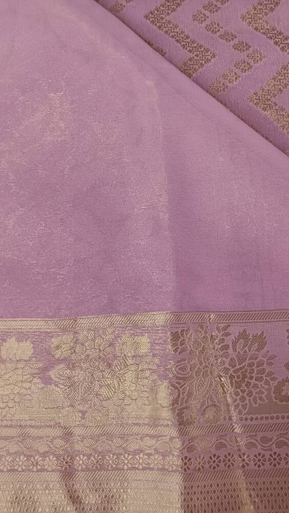 LAVENDER ZIGZAG LEHARIYA BANARASI KHADDI GEORGETTE SAREE