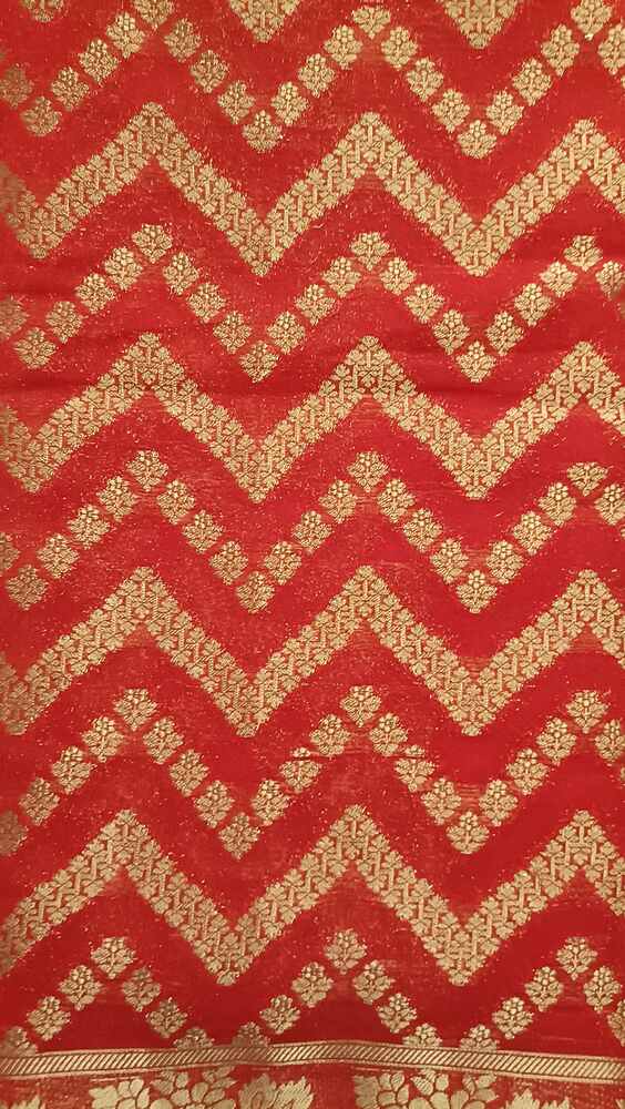 RED ZIGZAG LEHARIYA BANARASI KHADDI GEORGETTE SAREE