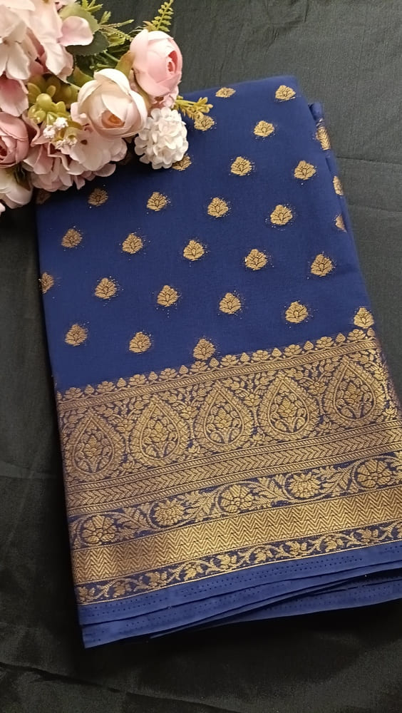 NAVY BLUE BUTTA BUTI BANARASI KHADDI GEORGETTE SAREE