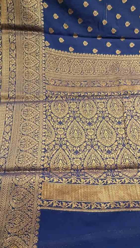 NAVY BLUE BUTTA BUTI BANARASI KHADDI GEORGETTE SAREE