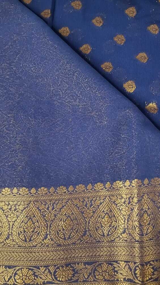 NAVY BLUE BUTTA BUTI BANARASI KHADDI GEORGETTE SAREE