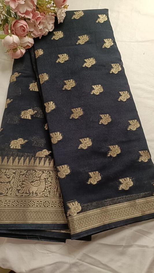 BLACK ELEPHANT BANARASI KHADDI GEORGETTE SAREE