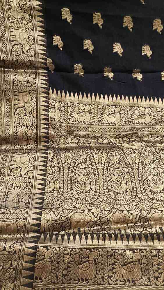 BLACK ELEPHANT BANARASI KHADDI GEORGETTE SAREE