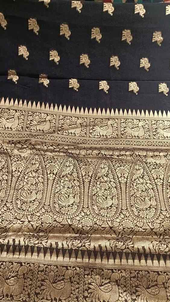 BLACK ELEPHANT BANARASI KHADDI GEORGETTE SAREE