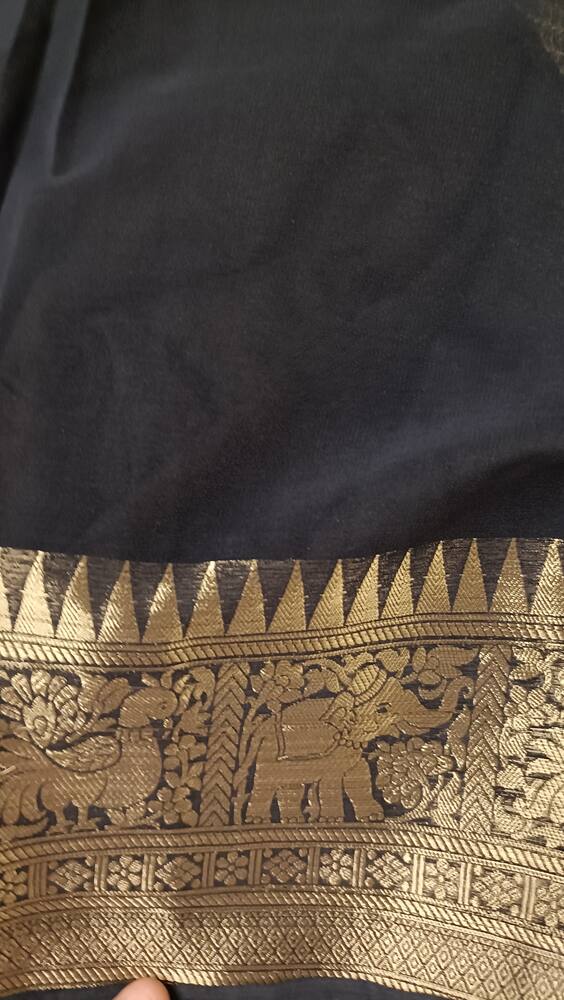 BLACK ELEPHANT BANARASI KHADDI GEORGETTE SAREE