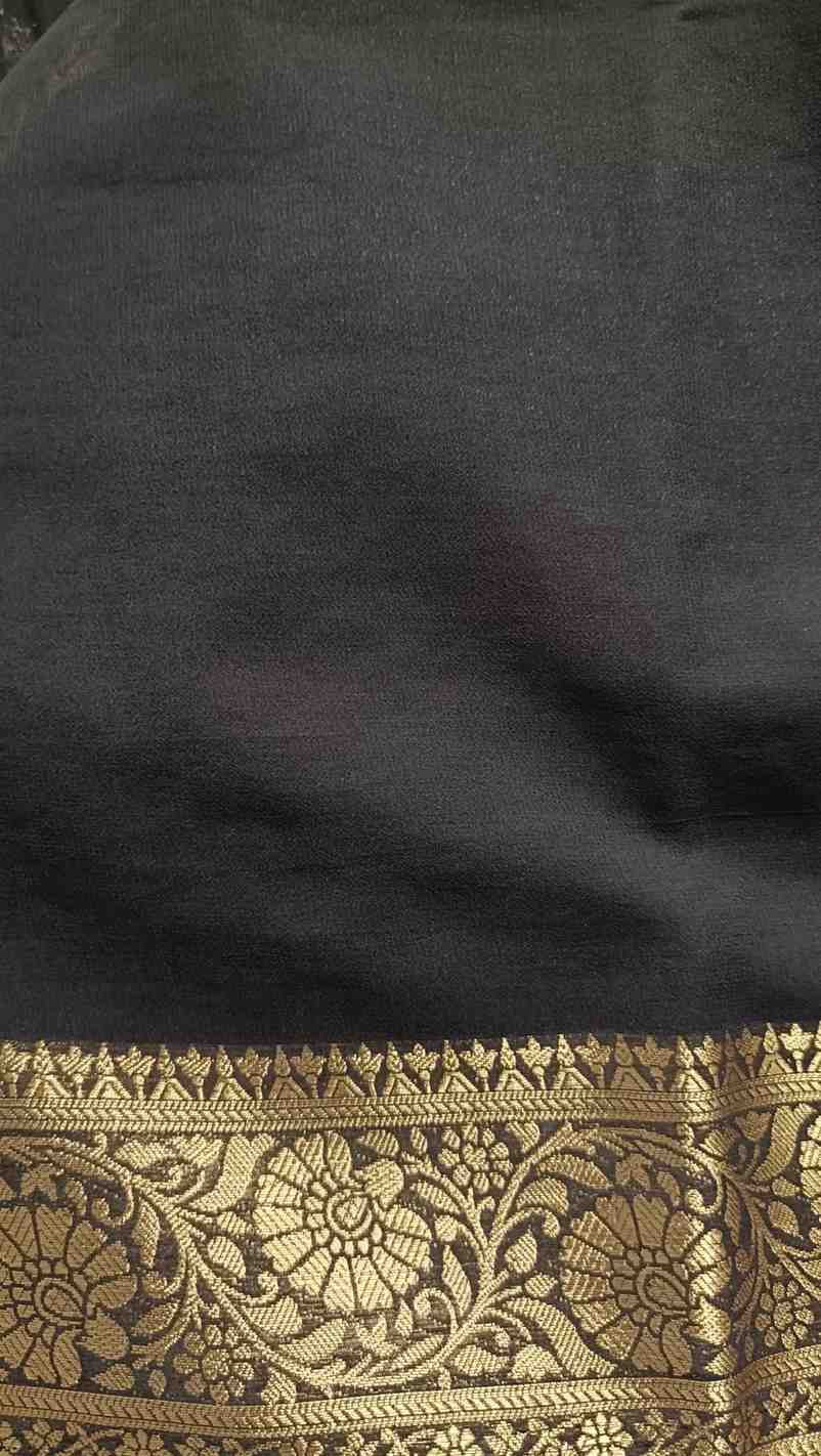 NAVY BLACK TRIFLORAL JAAL BANARASI KHADDI GEORGETTE SAREE