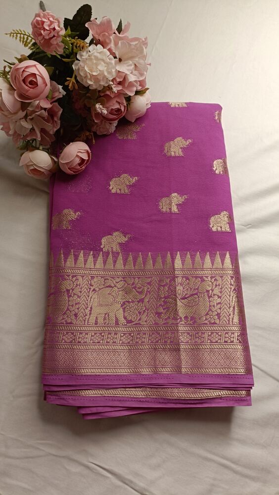 LAVENDER ELEPHANT BANARASI KHADDI GEORGETTE SAREE