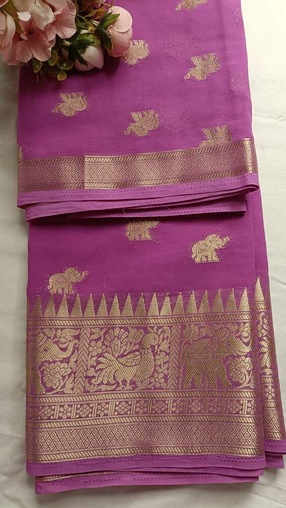 LAVENDER ELEPHANT BANARASI KHADDI GEORGETTE SAREE