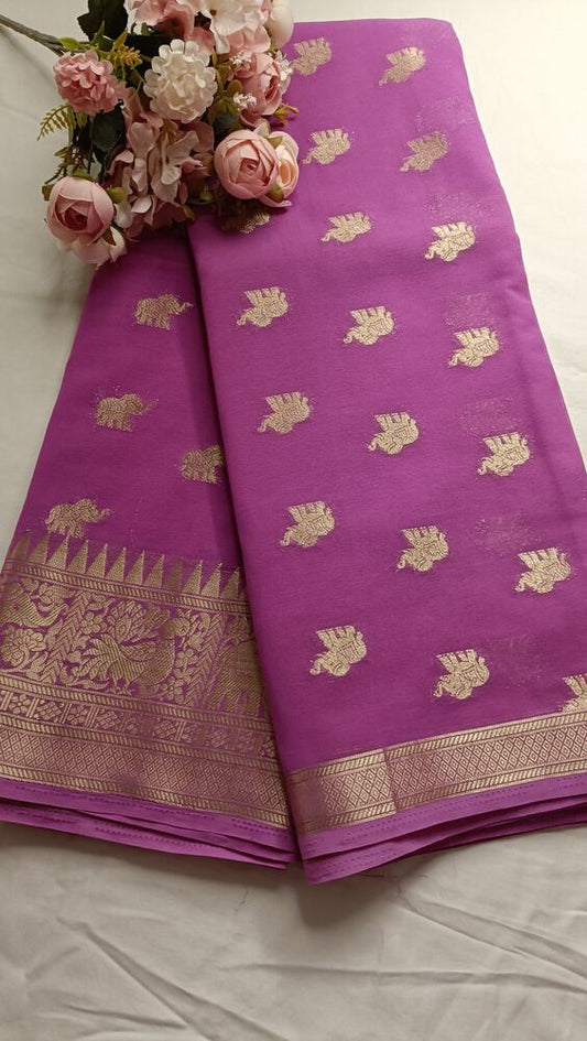 LAVENDER ELEPHANT BANARASI KHADDI GEORGETTE SAREE